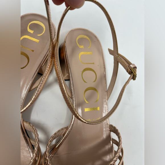 Gucci Ketty Horsebit Braided Metallic Sandals Pink size 38 EU 8 US - Picture 4 of 11